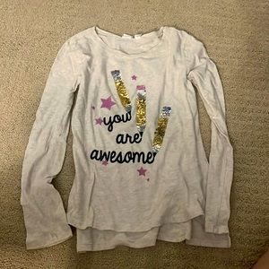 GAP Kids Girl's Sz L Gray Flippy Sequin Graphic T Shirt Pencils LONG SLEEVE